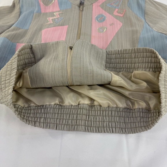 Vintage Joyce Petite 1980s pink, blue and beige zippered geometric top medium - Picture 12 of 16